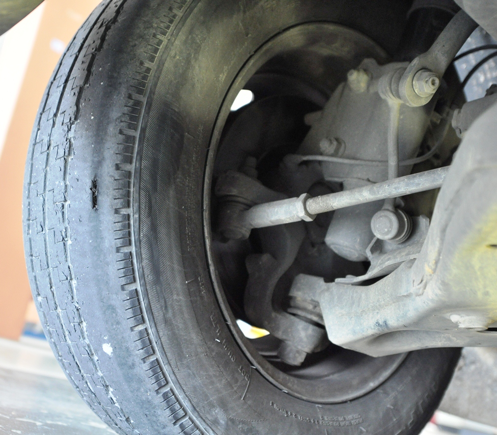 A worn-out tyre found during an inspection.