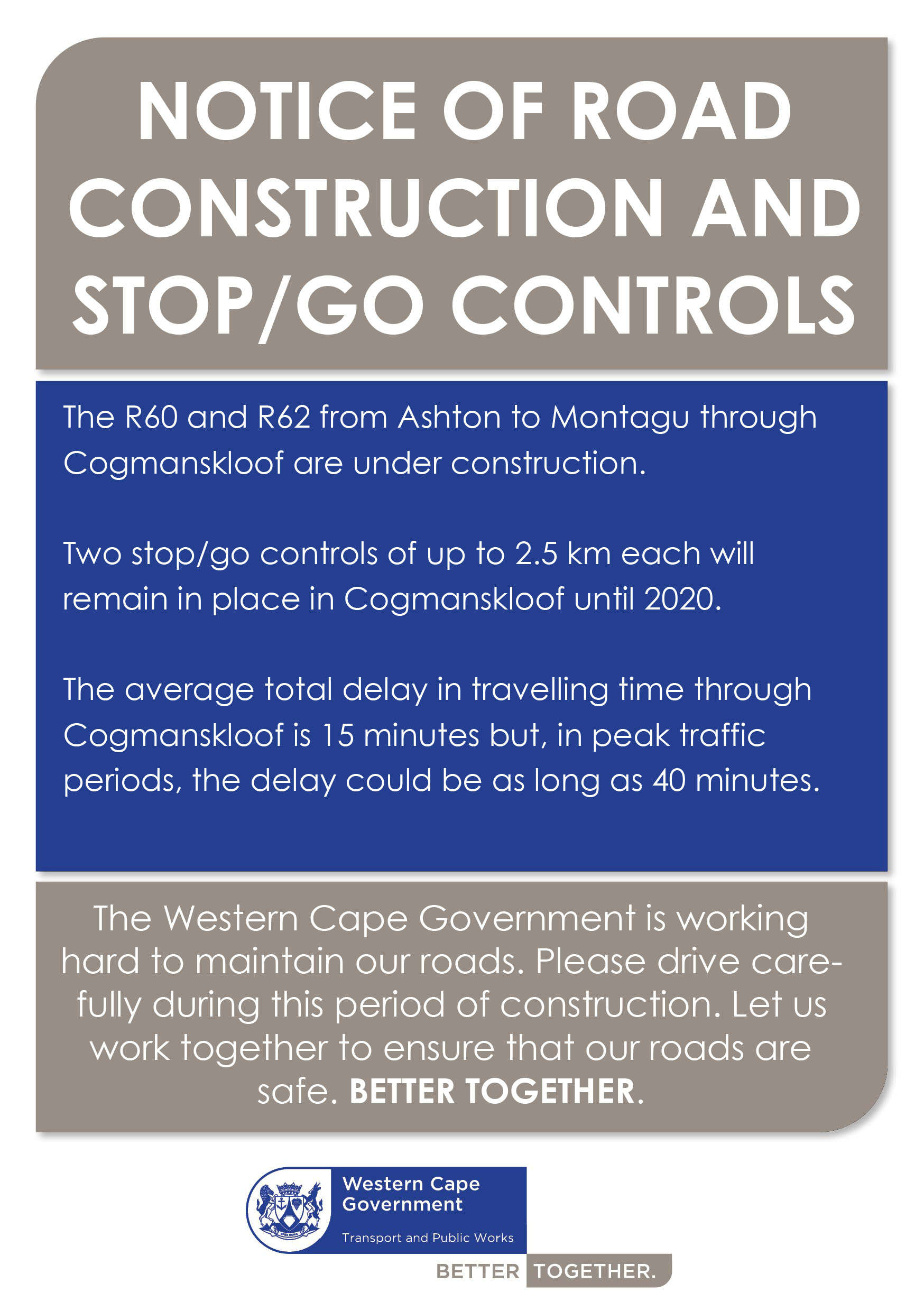 Roadworks between Ashton and Swellendam