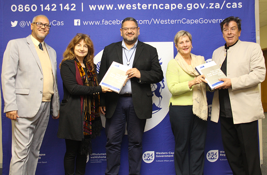 DCAS Chief Director Dr Lyndon Bouah, Prof Marion Keim, HOD Brent Walters, Minister Anroux Marais and Prof Christo De Coning at the presentation at the DCAS Head Office in Cape Town