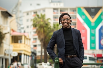 Businessman with the South African flag in the background