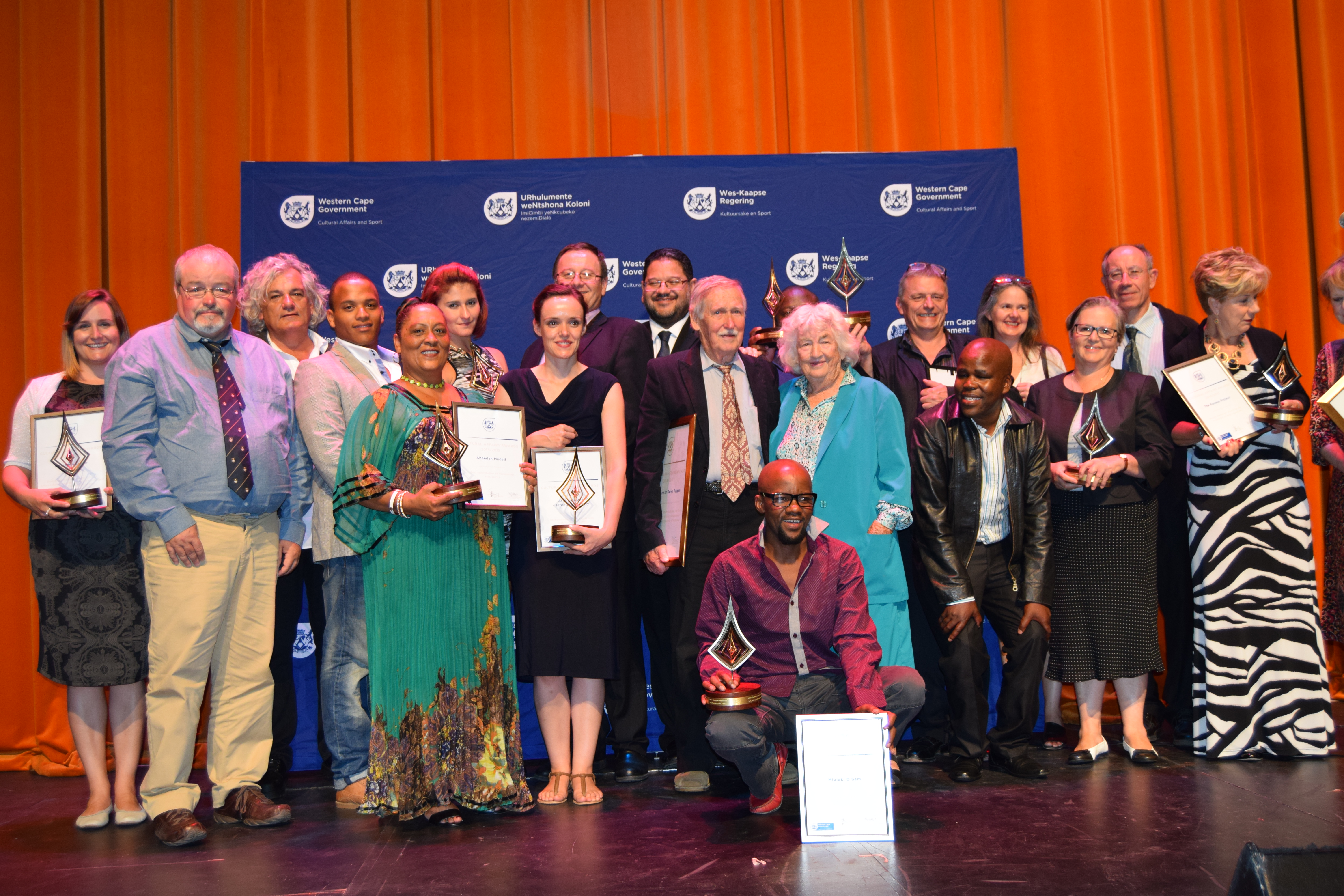 Minister Anton Bredell and HOD Walters with some of the winners of the night