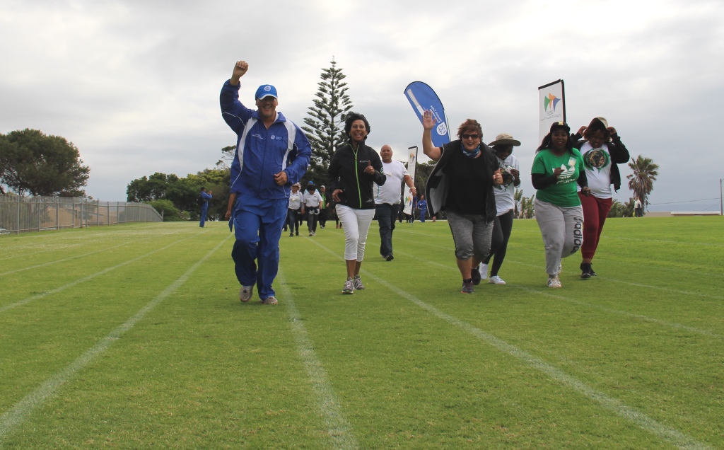 Dr Lyndon Boauh reaching the finish line of the fun run.