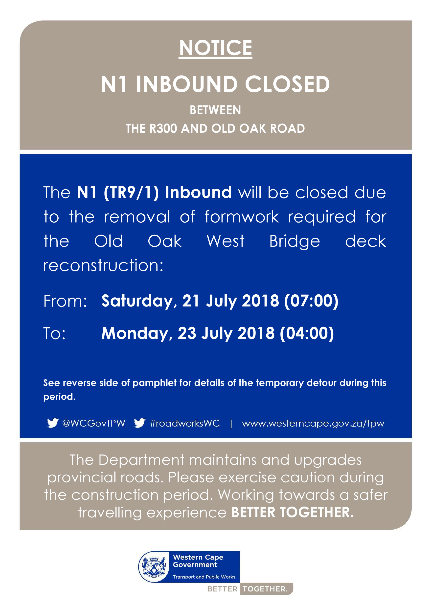 N1 closure in July