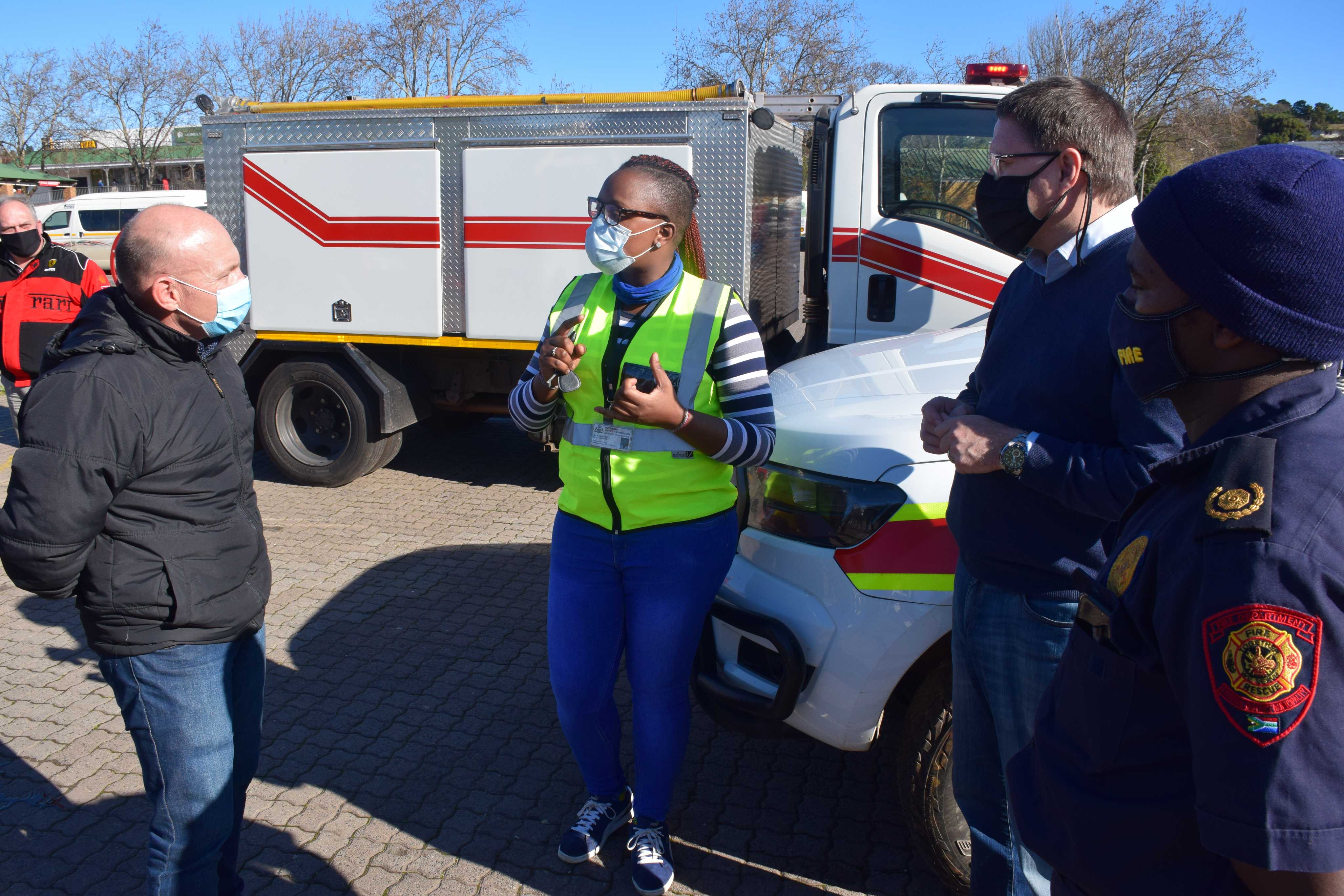 Minister Maynier oversees municipality disinfecting a taxi rank in Grabouw