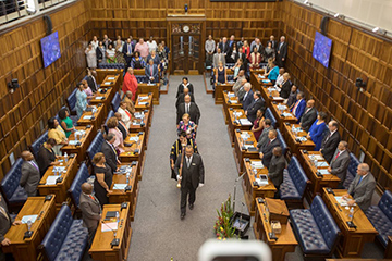 Premier Helen Zille walking into Parliament at the start of her State of the Province Address