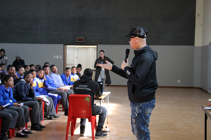 Hilton Langenhoven inspiring learners with a motivational talk