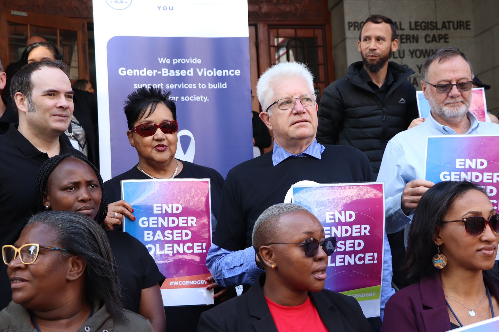 From left: DSD HOD Dr Robert Macdonald, MEC Sharna Fernandez, Premier Alan Winde, MEC Anton Bredell, MEC Reagen Allen behind MEC Bredell