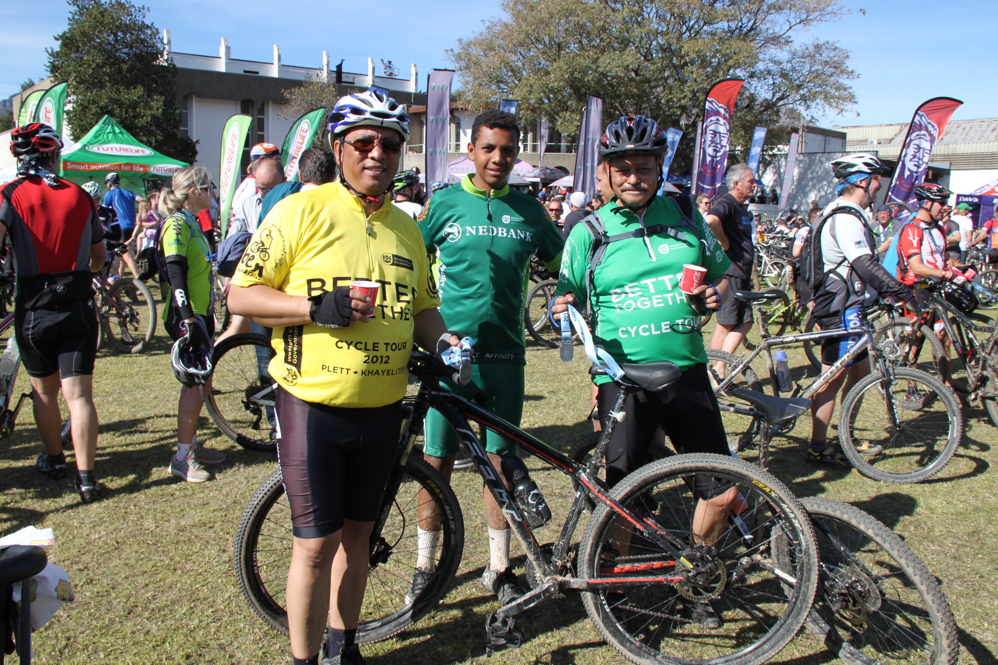 Minister Meyer with his youngest son, William Meyer and spokesperson Daniel Johnson after the 30km challenge