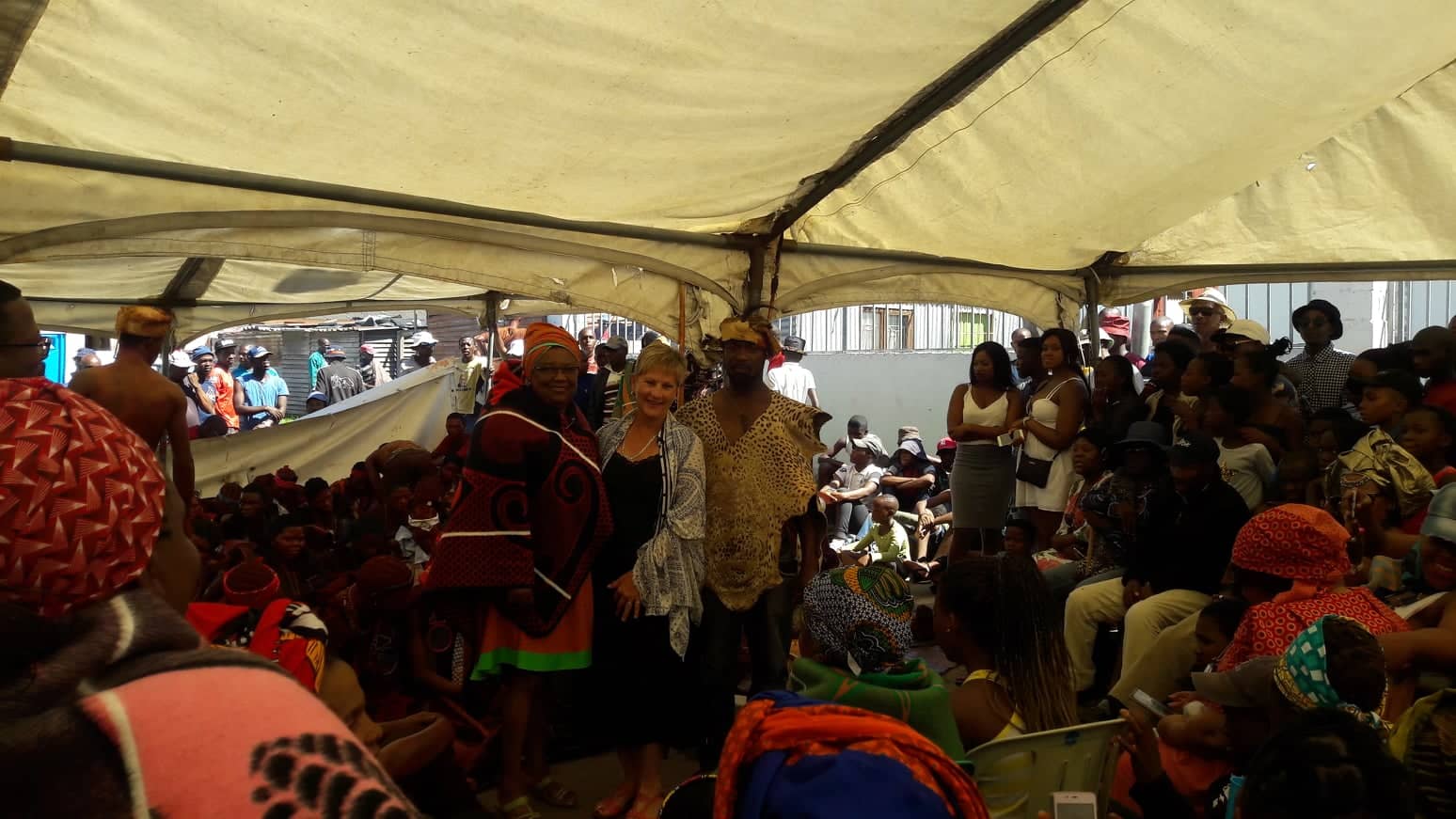 DCAS Director for Arts and Culture Jane Moleleki and Minister Anroux Marais with one of the traditional initiation practitioners at the Summer Season Initiation Homecoming Celebration in Gugulethu