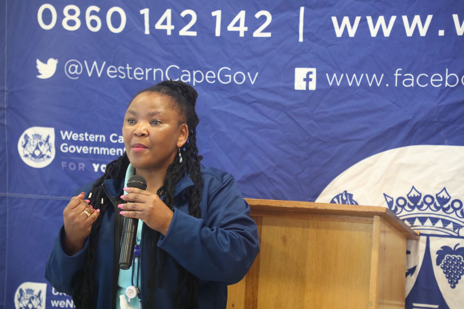 Minister Nomafrench Mbombo addresses the audience.