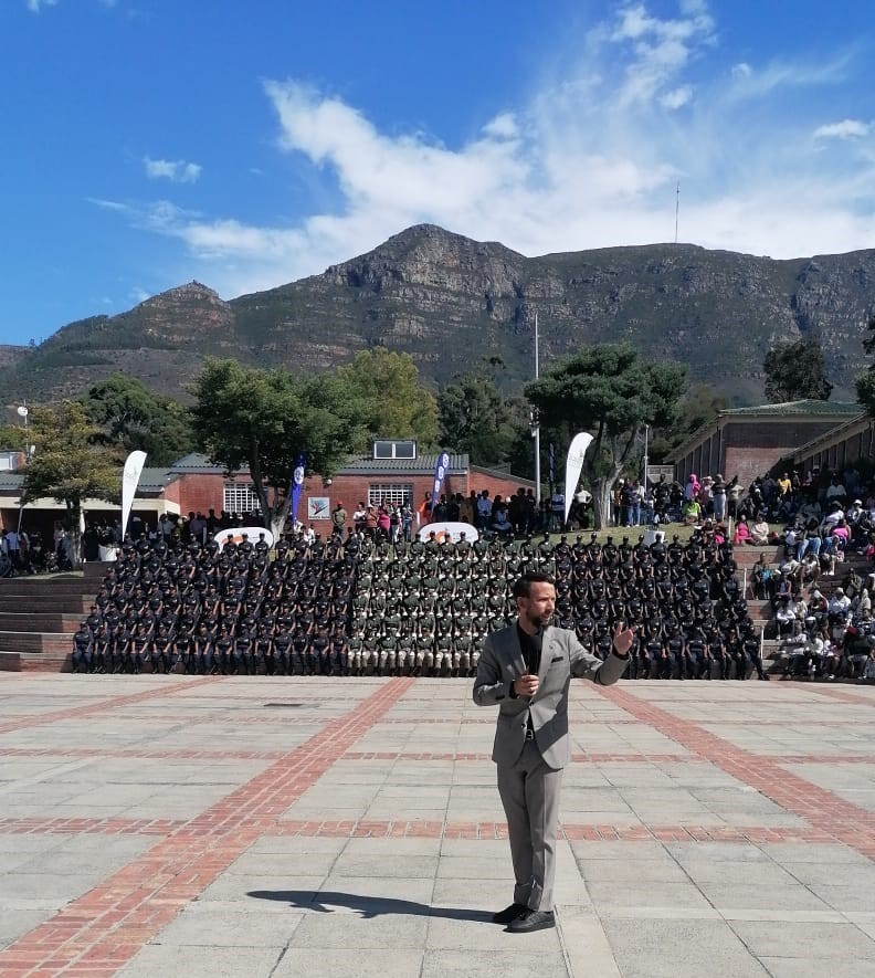 Minister of Police Oversight and Community Safety, Mr Reagen Allen engaging the graduates/stakeholders/delegates and attendees at the graduation ceremony.