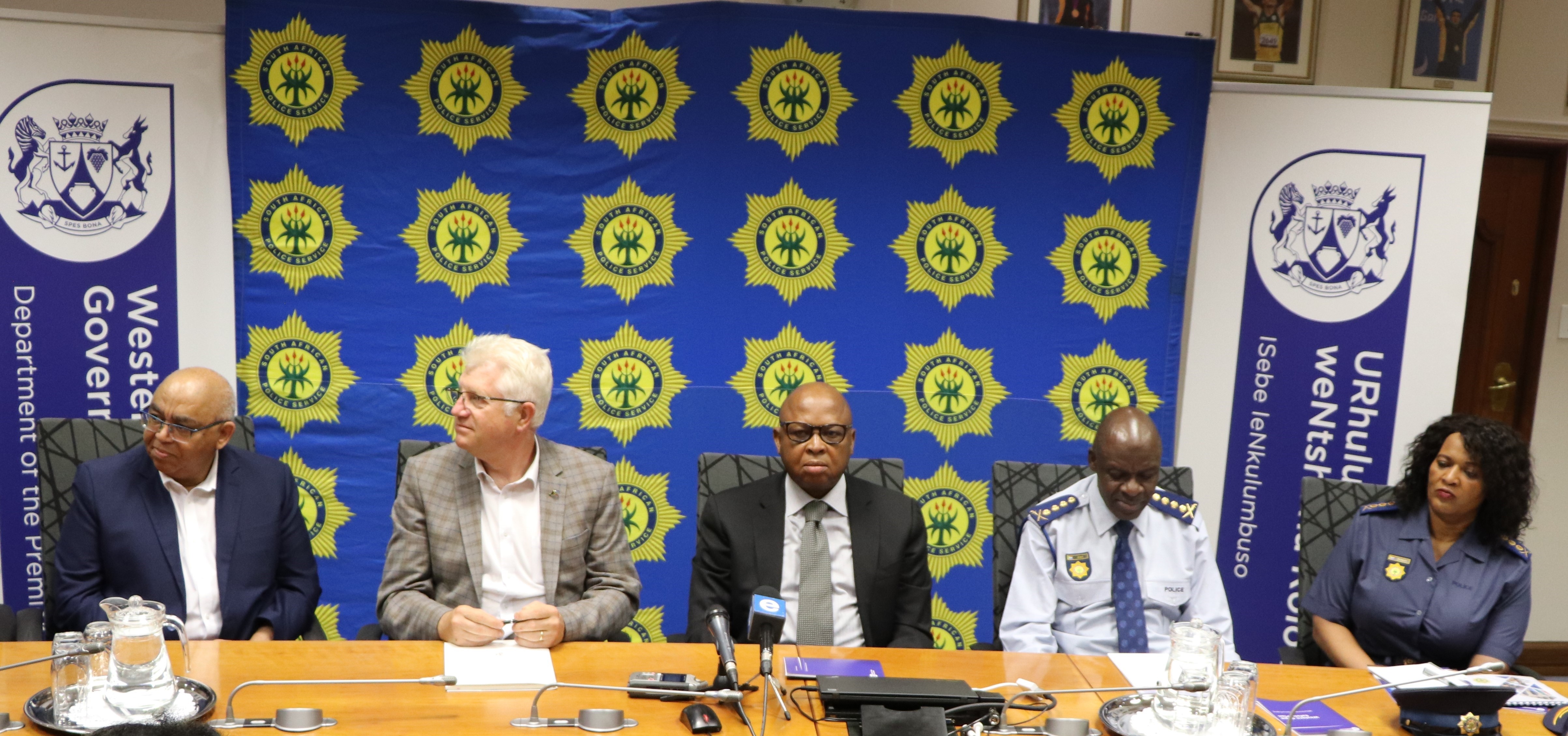 (From left) Western Cape Minister of Community Safety, Premier Alan Winde, Deputy National Police Minister Cassel Mathale, National Police Commissioner Khehla  Sithole and the Western Cape Police Commissioner Yolisa Matakata