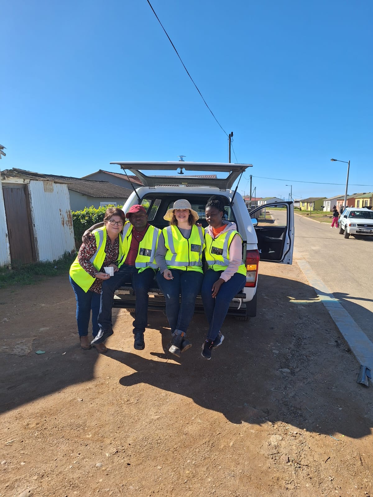 Veterinary Service Staff  Felicity Smith Animal Health Technician; Ronnie Kwinda,  Animal Health Technician; Dr Naomi Wolfaardt, Community Veterinarian; and Rebecca Mabula, Animal Health Technician