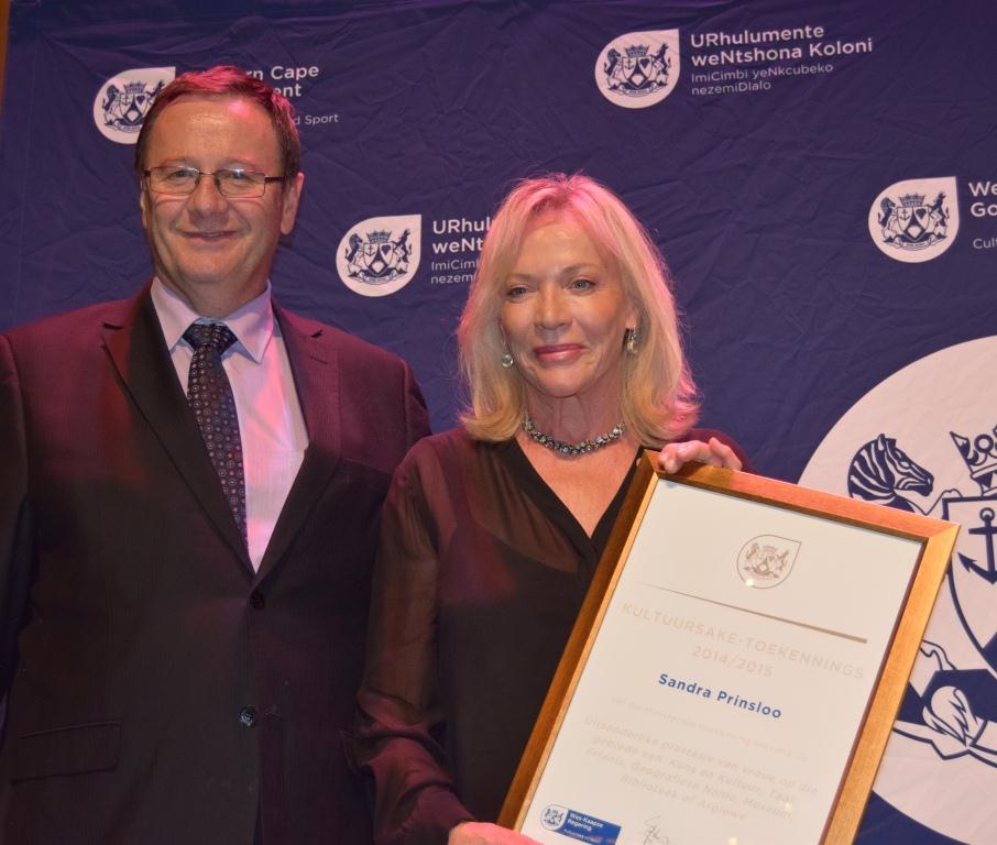 Sandra Prinsloo received a Ministerial Commendation award from Minister Anton Bredell