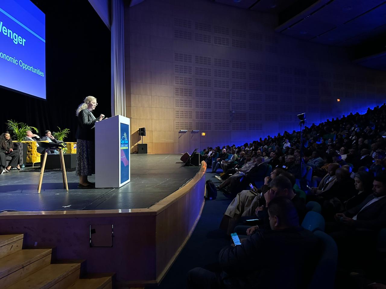 Minister of Finance and Economic Opportunities, Mireille Wenger, addressing the 2023 SMME Summit at the CTICC