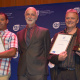 Chris Snelling and Tyrone Engel receiving their award for Most active and objective Conservation Volunteer from Andrew Hall (Centre) 