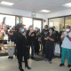 Staff at Victoria Hospital welcome Minister Nomafrench Mbombo with a song