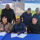 Front row: L-R  - Mr  Jannie Toerien - (Citrusdal Water Users Association); Dr Mogale Sebopetsa ( Head of Department: WC DoA); Stefan Theron (Citrusdal Water Users Association)