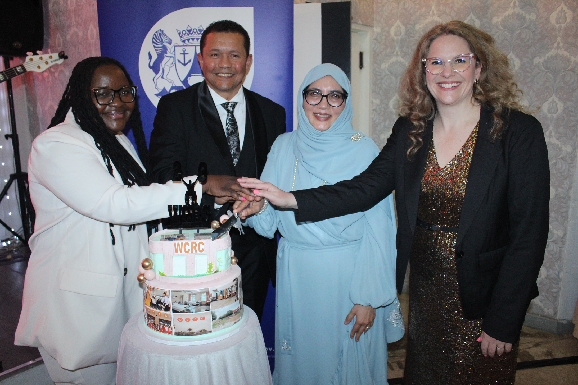 Celebrating the 20th Anniversary of rehabilitation healthcare services, left to right: WCRC Hospital Board Chairperson: Prof Lieketseng Ned, Head of Health: Dr Keith Cloete, WCRC CEO: Fatima Peters, WC Health and Wellness MEC: Mireille Wenger.