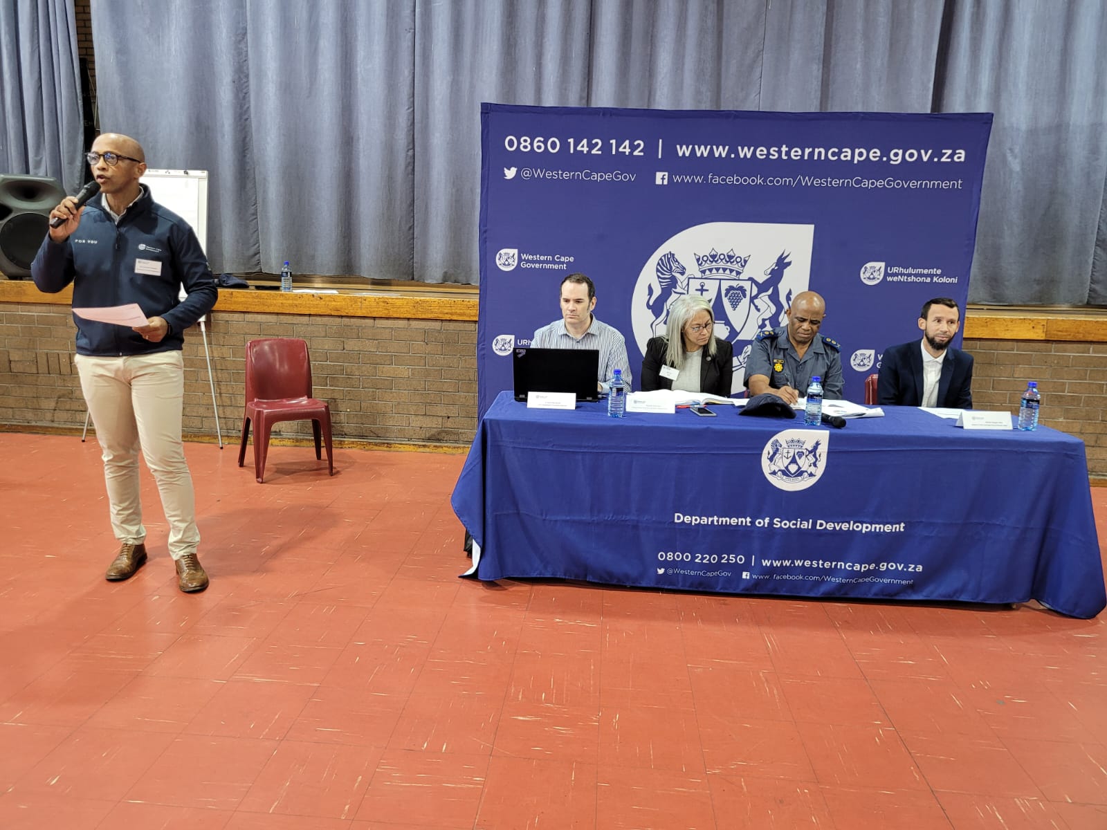 From left: Thembekile Kwakwini, acting director of WCDSD’s Children & Families unit, Dr Robert Macdonald (head of WCDSD), Brigadier Sonja Harri (Provincial head of SAPS FCS), Major General Mpumelelo Manci (Deputy police commissioner), Minister Reagen A